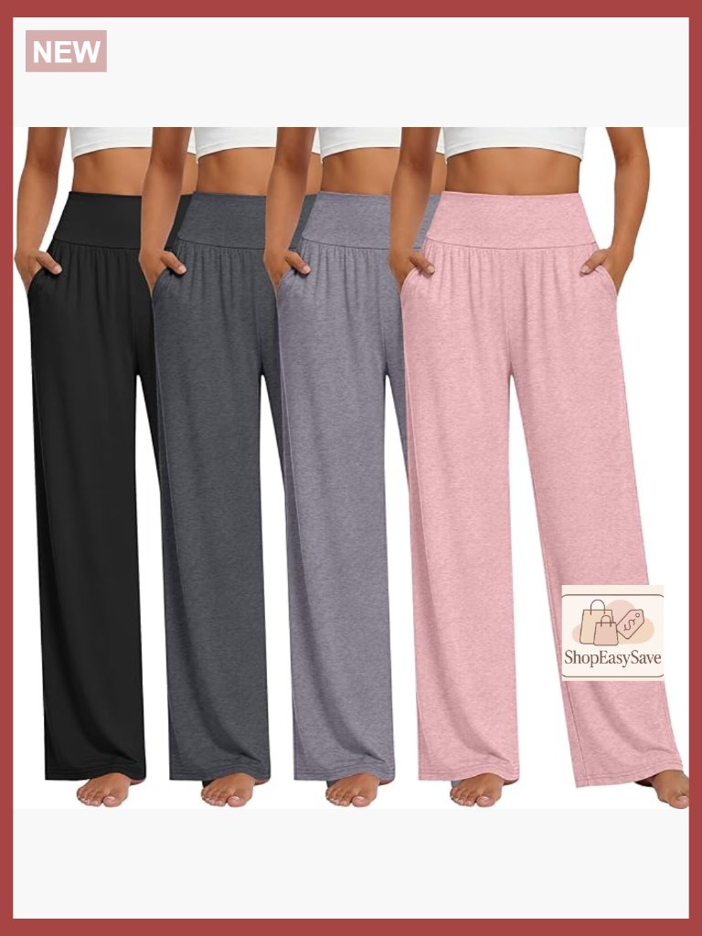 Womens Wide Leg Yoga Pants High Waist Sweatpants Loose Lounge Pajama Pockets 4